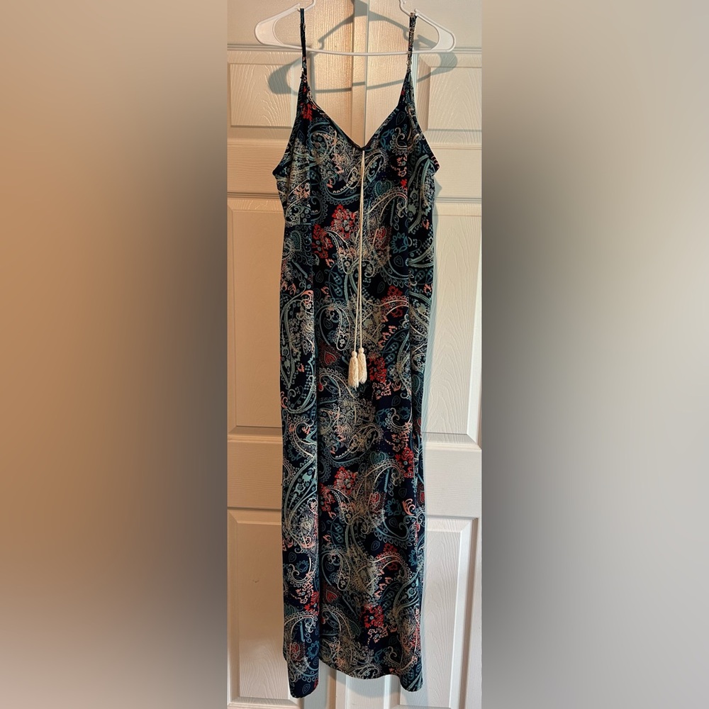 PINKBLUSH Navy Paisley Tie Front Maxi Dress